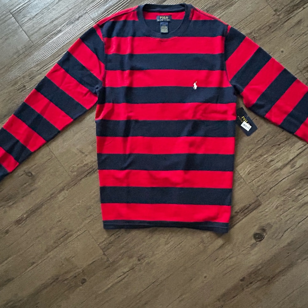 Polo Ralph Lauren Red and Navy Striped Long Sleeve Shirt